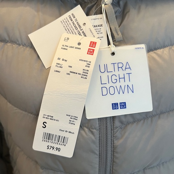🌸NWT  Uniqlo Ultra Light Gray  Down Puff Jacket Men’s Parka unisex - Picture 7 of 10